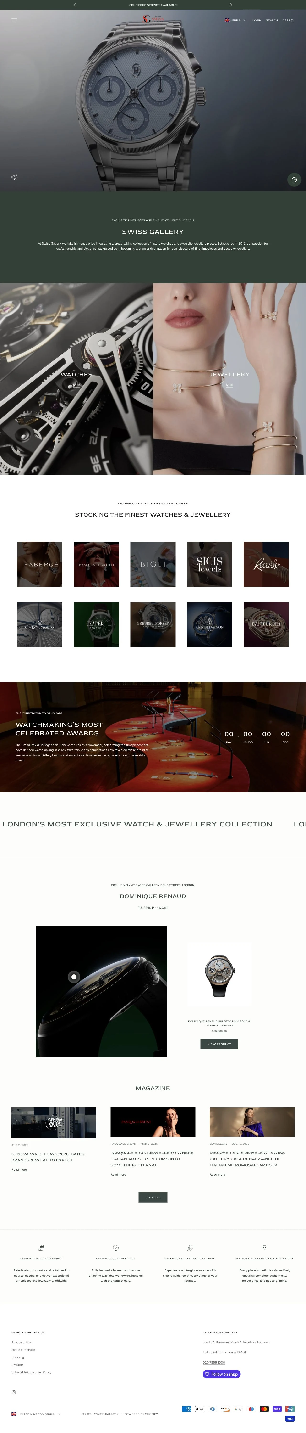 Swiss Gallery website, designed and built by Wellfinity Studios